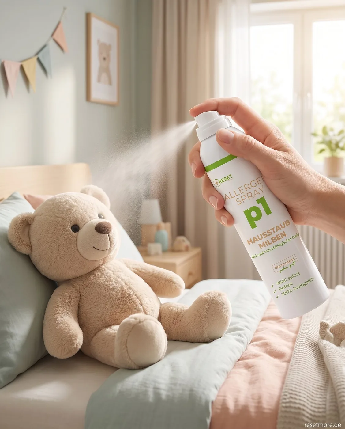 Anwendung auf einem Kuscheltier im Kinderzimmer