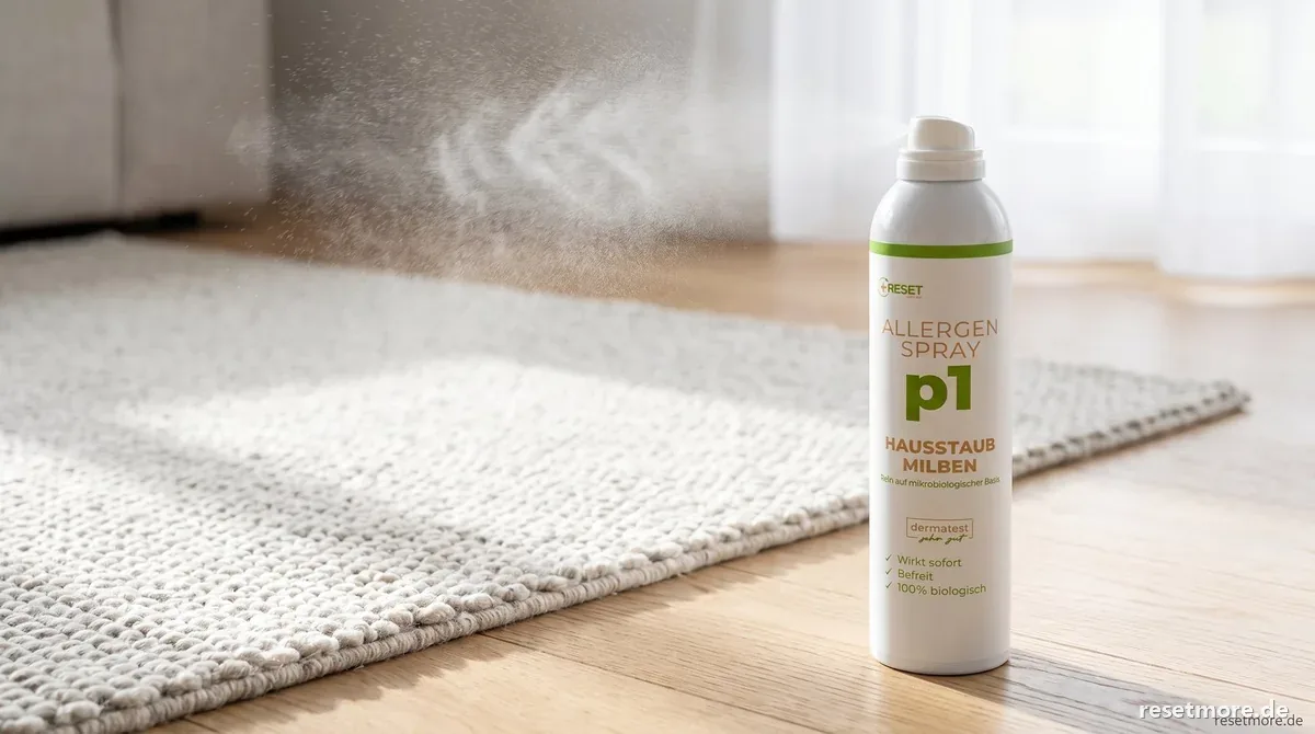 Ein Teppich wird mit dem Allergen Spray p1 behandelt